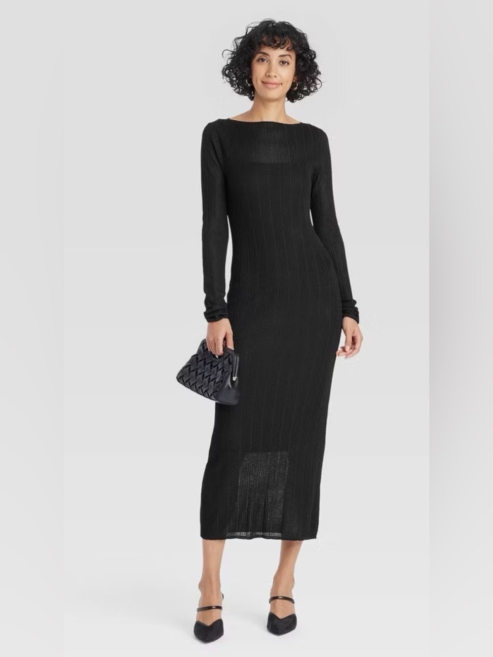 A NEW DAY Black Long Sleeve Sheer Maxi Sweater Dress